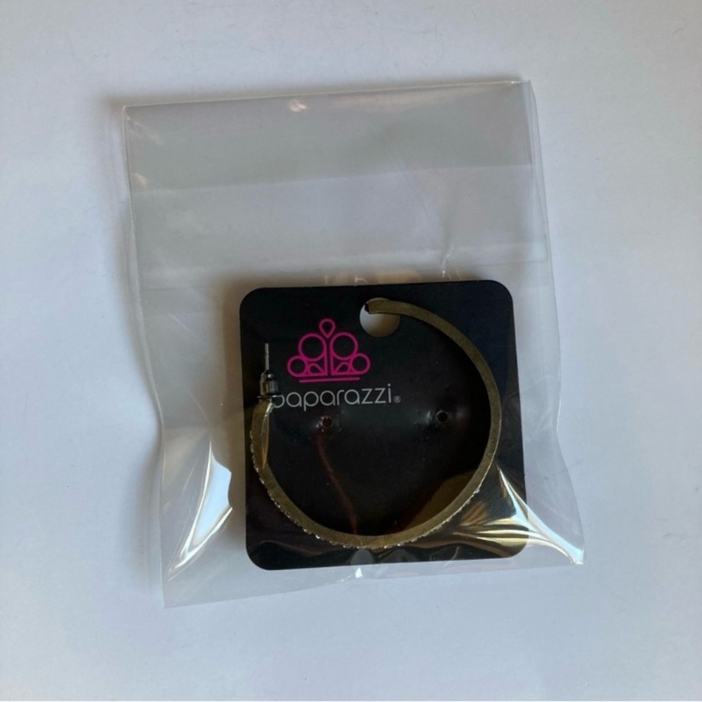 NWT Burnished Brass Rhinestone Hoop Earrings - Picture 8 of 14